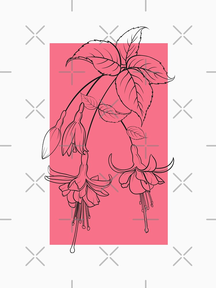 Fuchsia Flowers Botanical Drawing Line Art Pastel by dk-design85