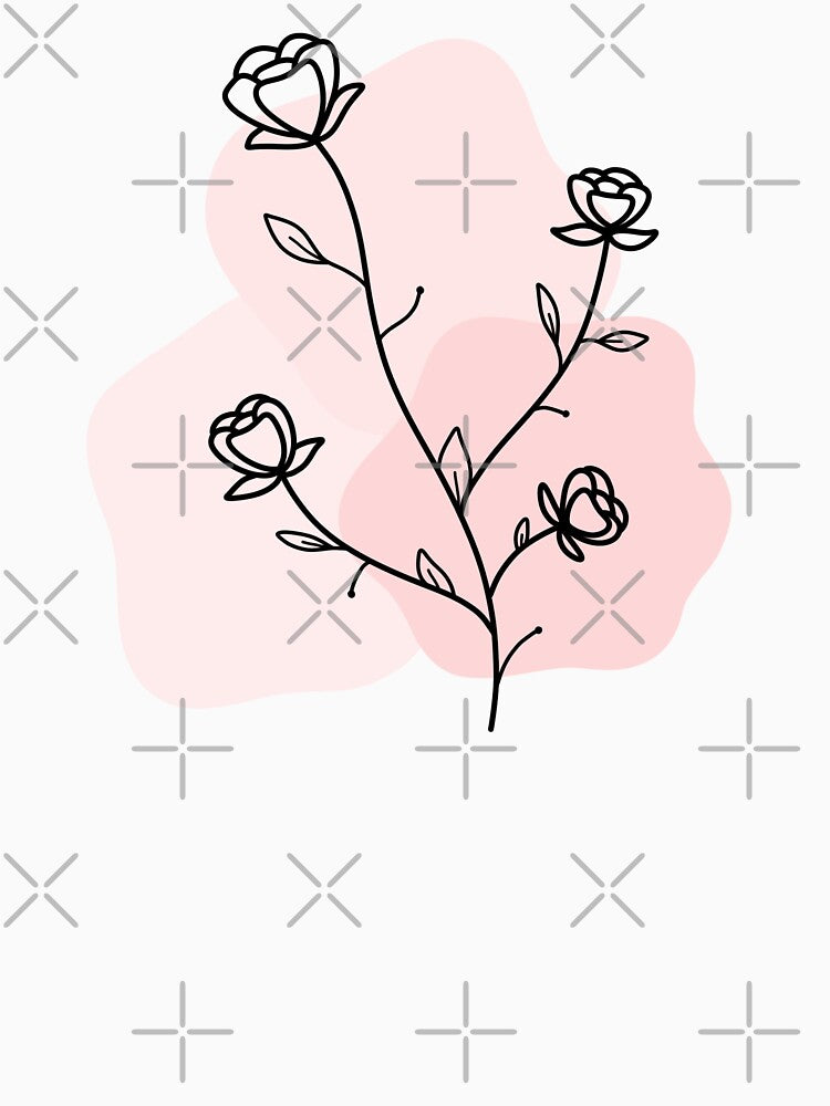 Minimalist Floral Line Art with Soft Pink Abstract Background by PixelPalmPrints