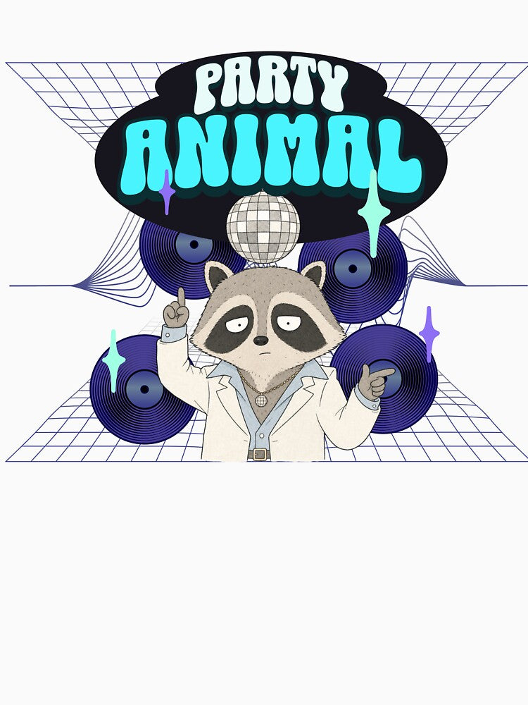 Retro Party Animal Raccoon Disco Tee by TheSnarkyShark