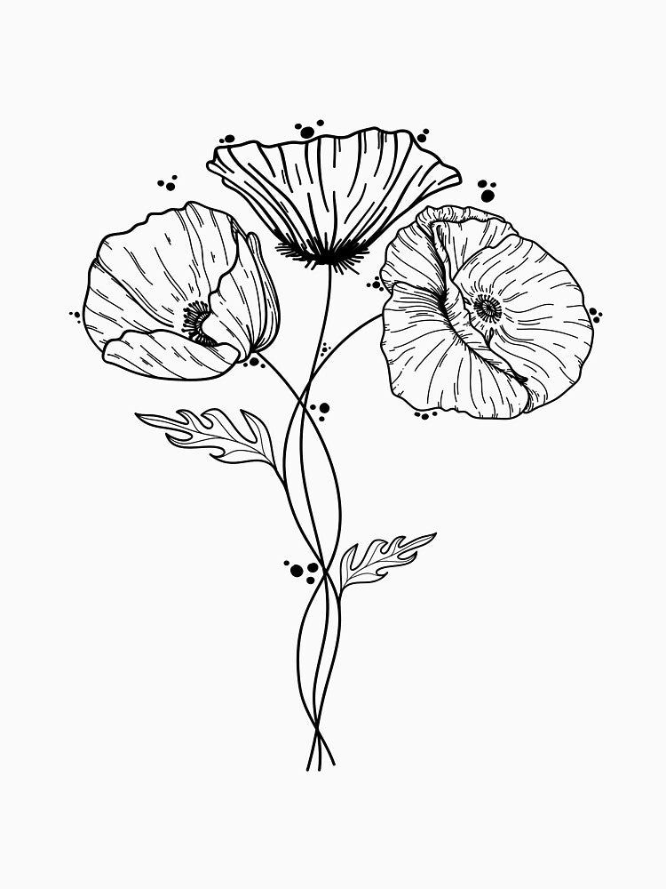 Poppy Flowers Line Drawing by Jeallan Designs