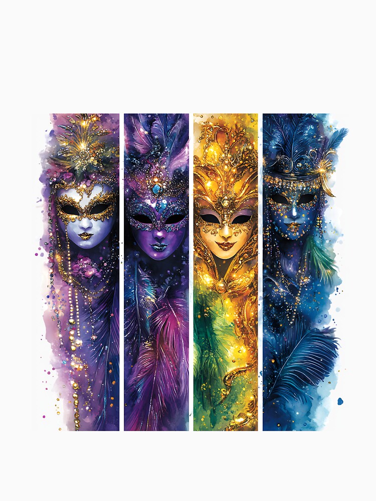 Mardi Gras Mask Designs – Vibrant Watercolor Festive Wall Art by AnnDesignStudio