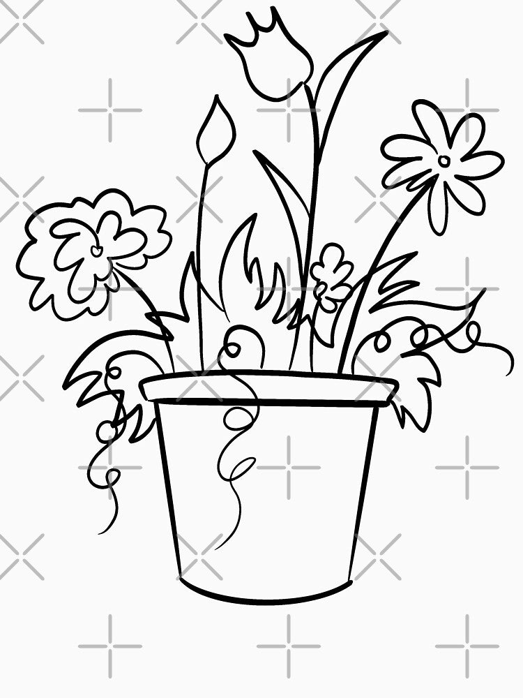 Minimalist Potted Flowers Line Art - Botanical Illustration by TheArtOfTreble