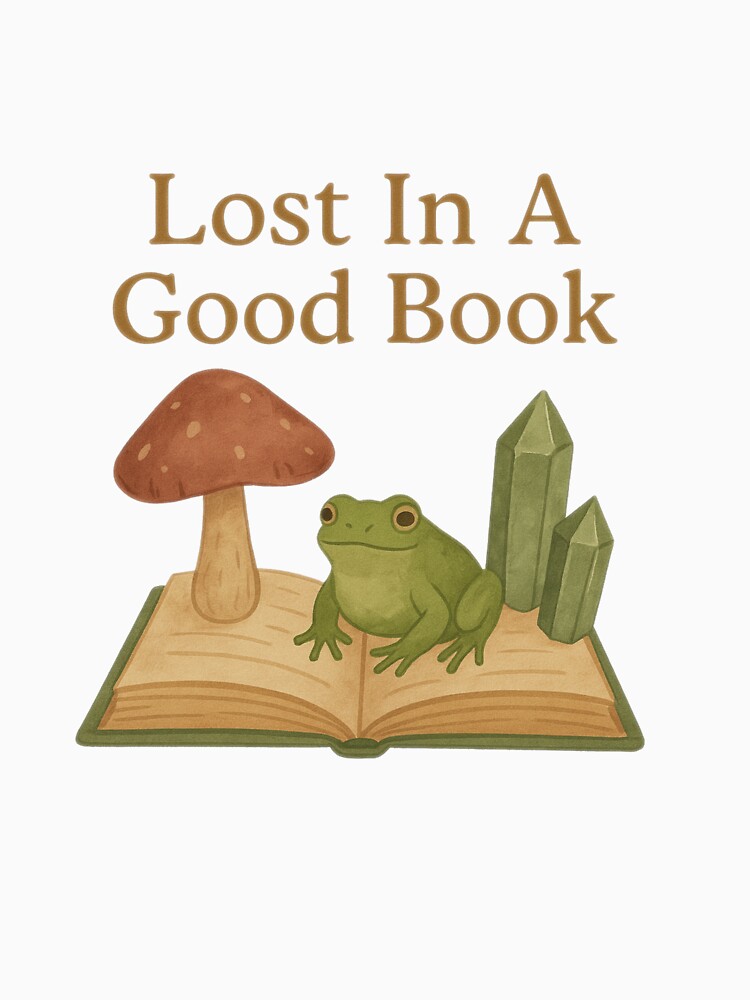 Lost In A Good Book – Cottagecore Frog Book Crystals Mushroom Aesthetic by DJCApparel