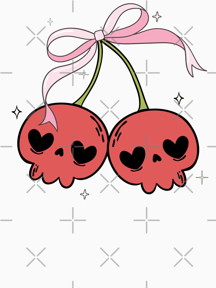 Cherry Skull with Coquette Bow – Cute Spooky Halloween Aesthetic by Jolycoco