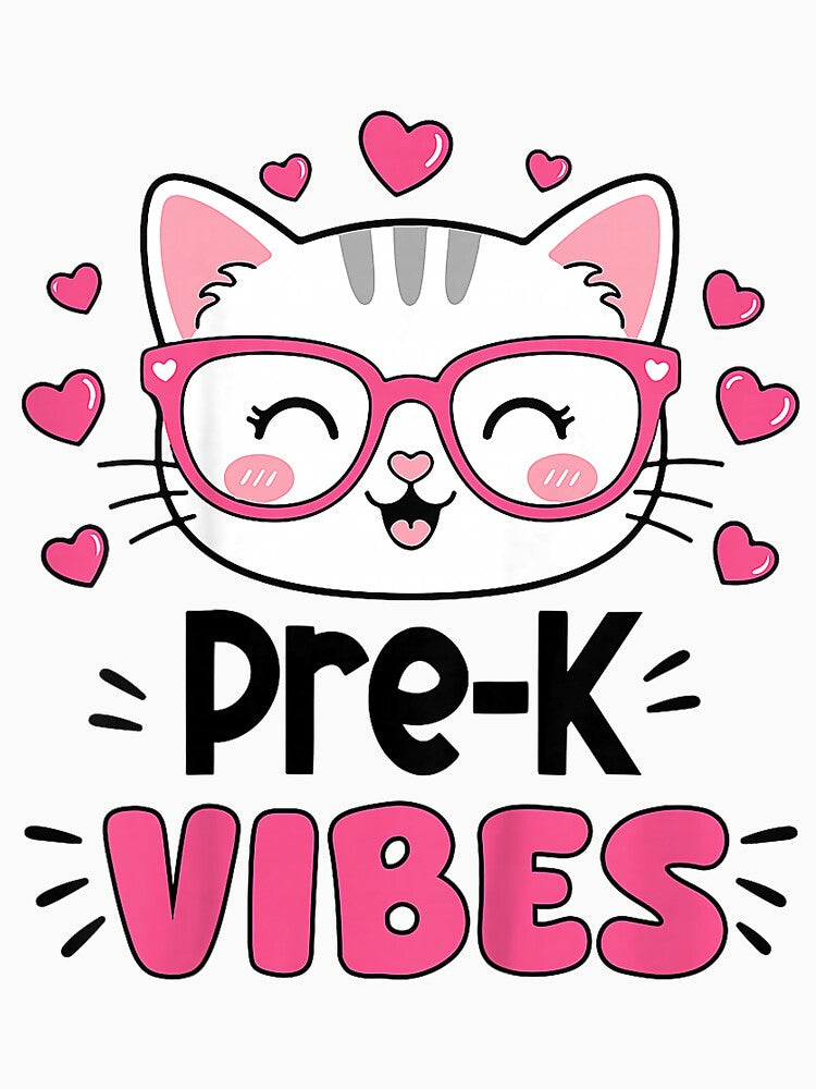 Cute Pre-K Vibes Cat Kitten Back to School Girls Kids by melodycook