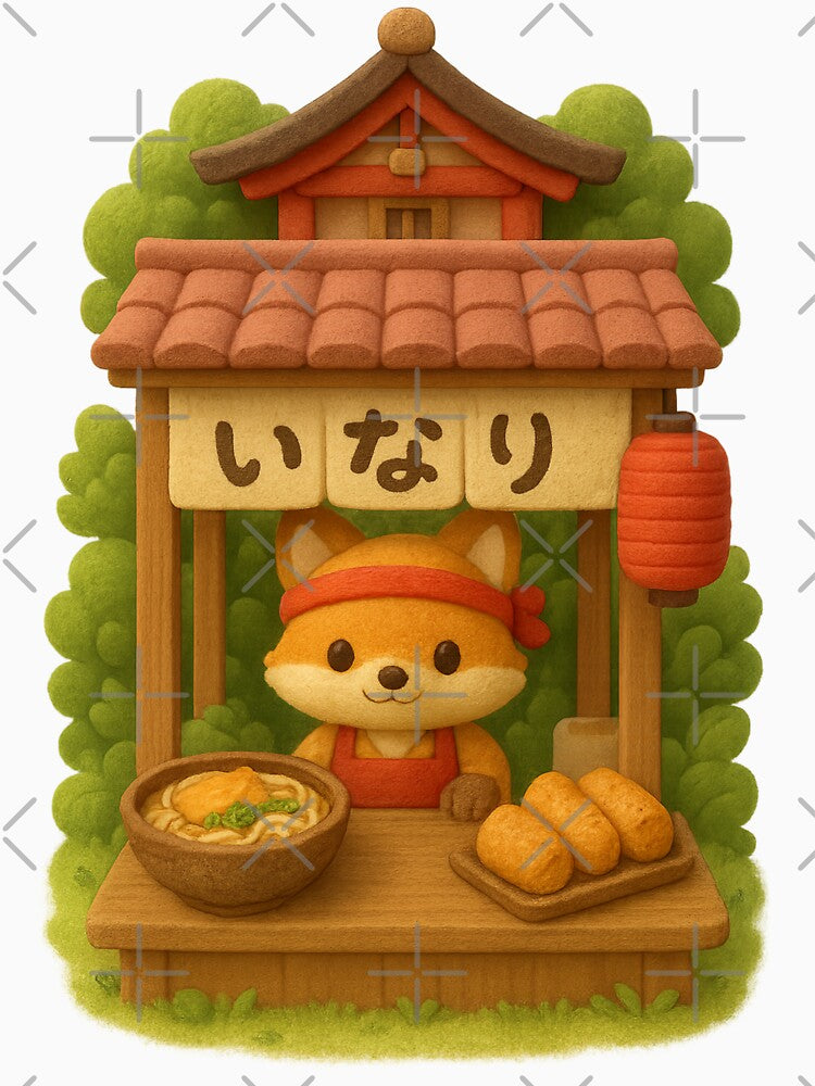 Cute Fox Inari Bakery Stall Selling Udon and Sushi  - Cute Japanese Cottagecore 3D Art by Moons Studio