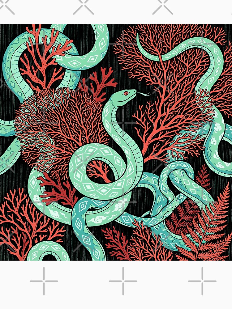 Teal Serpent Intertwined with Red Coral Forest by zzz888