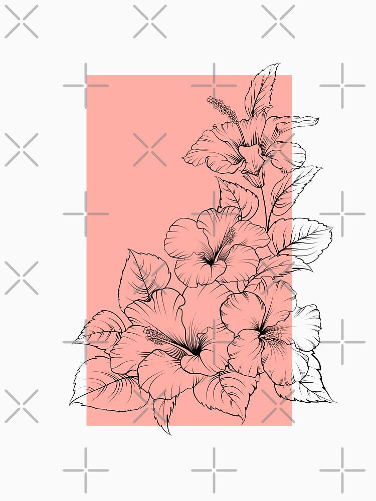 Hibiscus Tropical Flowers Drawing Line Art Pastel Garden by dk-design85