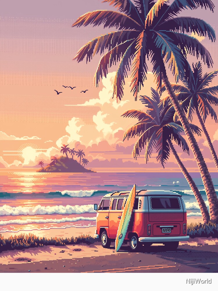 Sunset Surf Van Pixel Art by NijiWorld