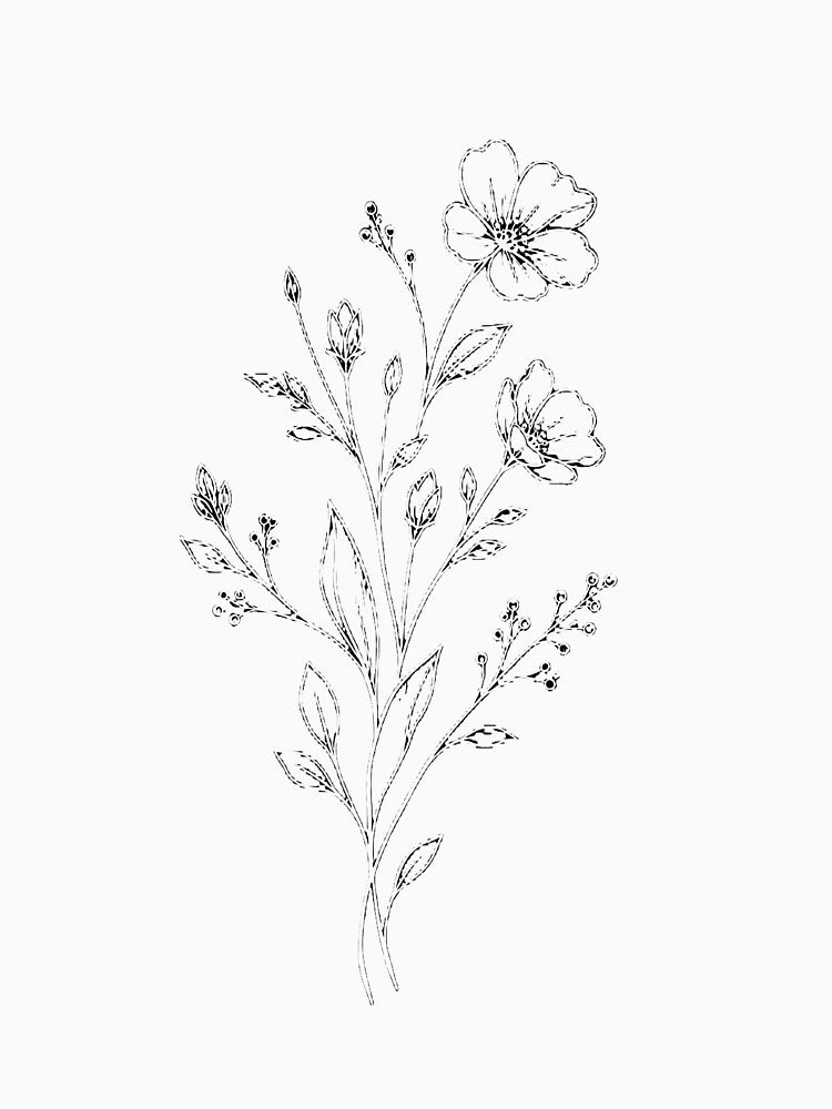 Elegant Midnight Wildflower Line Art by Jaideep Walia