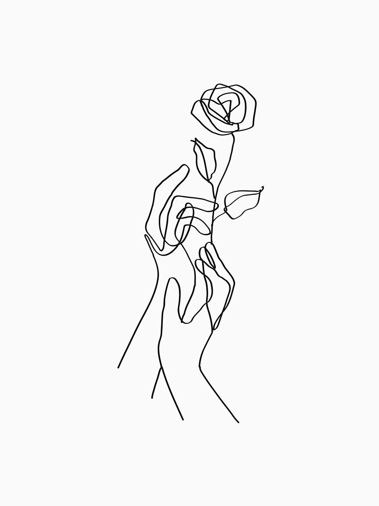 Minimalist Hand Holding Rose. One line drawing by DigiHouse