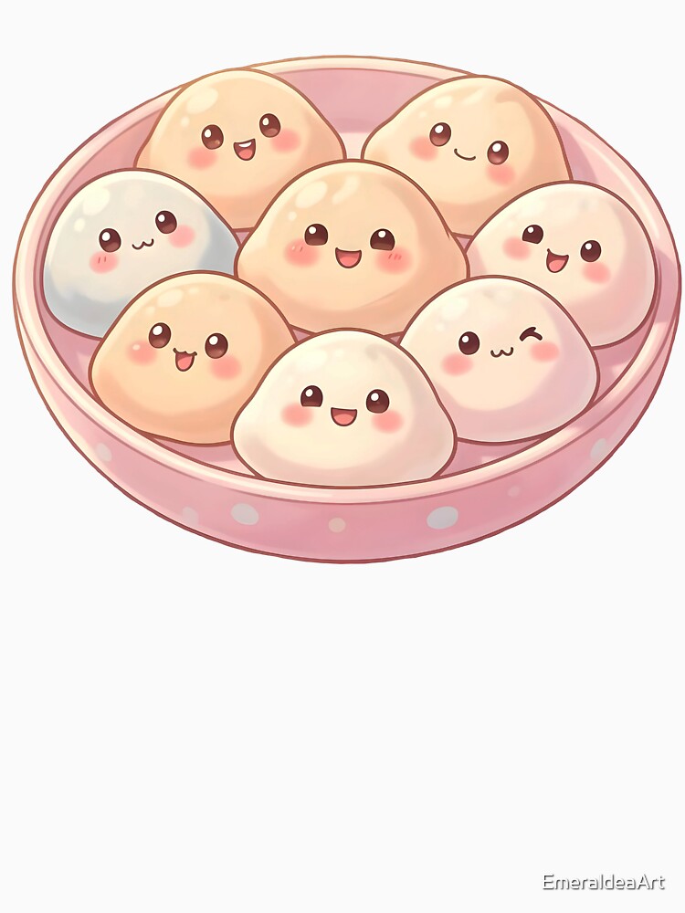 Pastel Kawaii Dumplings Cutout – Cute Food Faces in Bowl by EmeraldeaArt