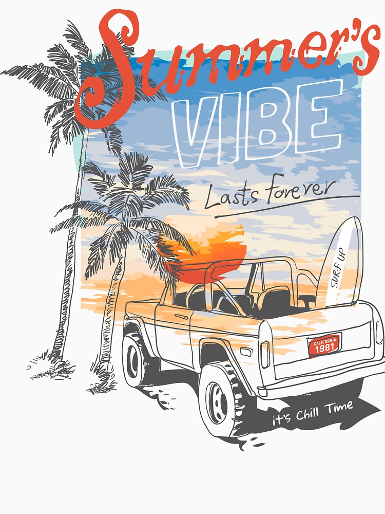Retro Summer Vibes Surf Shirt – California Sunset Beach by PIXEL WORN