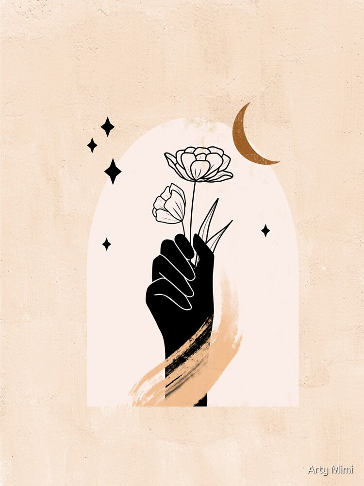 Universe in Hands Art, Sun Moon Stars Art Print, Celestial Line Drawing, Magic Art, Mystical Universe Print, Hands Sketch Art print by Arty Mimi