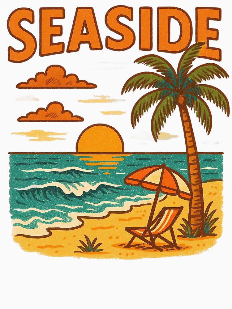 Seaside Sunset Vintage Beach Poster Design. by The-T-In-Retro