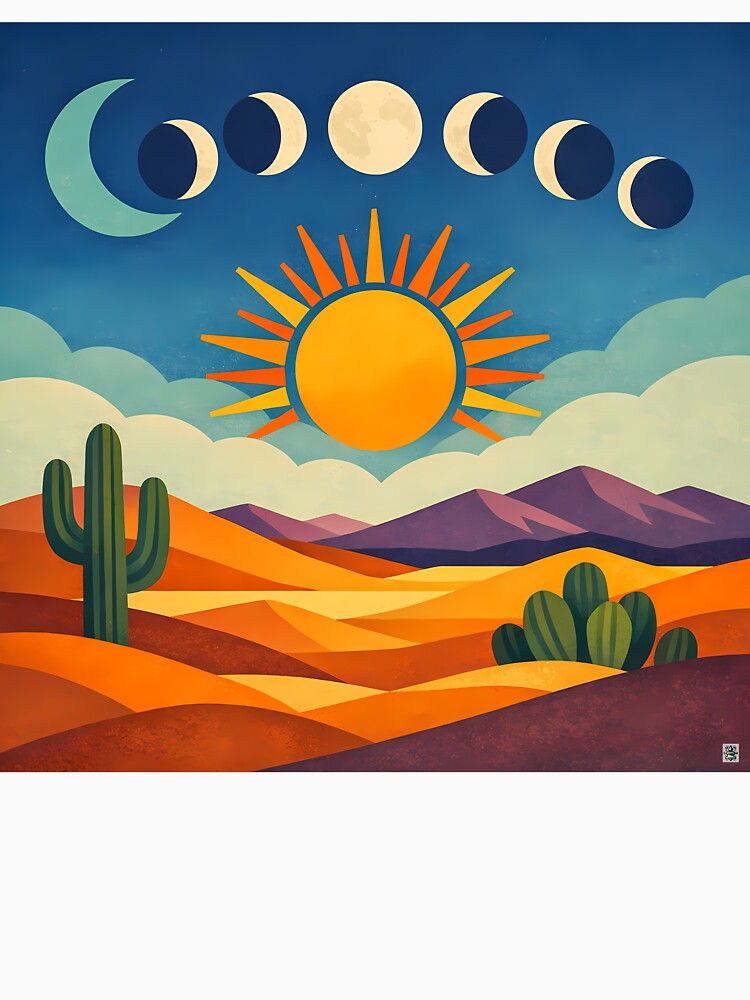 Geometric Desert Sun and Moon Phases by InkSmithery