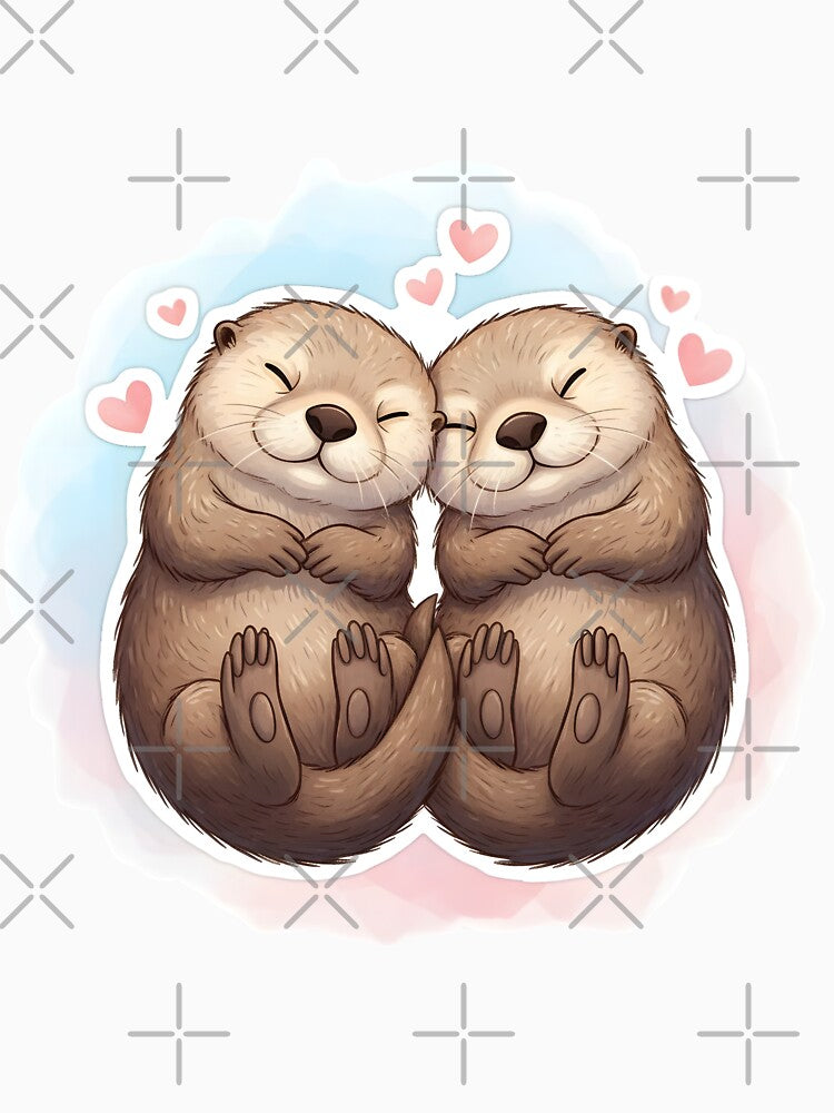 Sleeping Otter Couple Holding Hands by Animalpetslover