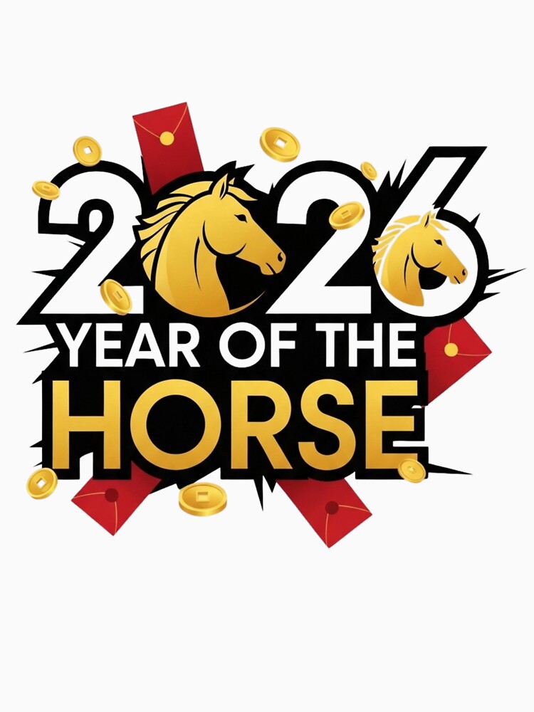 Double Gold Horse 2026 Logo – Year of the Horse Chinese New Year Lucky Coin Design by JaaCreativeShop