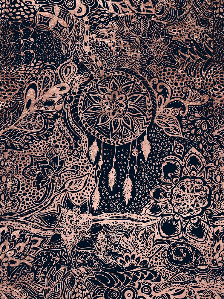 Modern rose gold blue dreamcatcher floral pattern by GirlyTrend