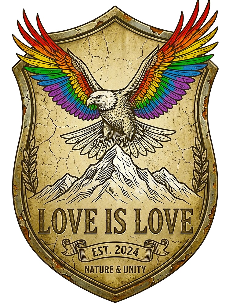 Vintage Pride Eagle Crest Nature and Unity Rainbow Love Is Love by MT-Hub | Art for Every Soul