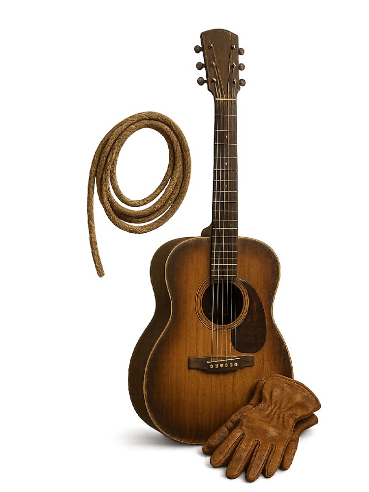 Country Guitar with Rope and Gloves – Rustic Western Vibes by  QuarterHorseArt by Just my Studio