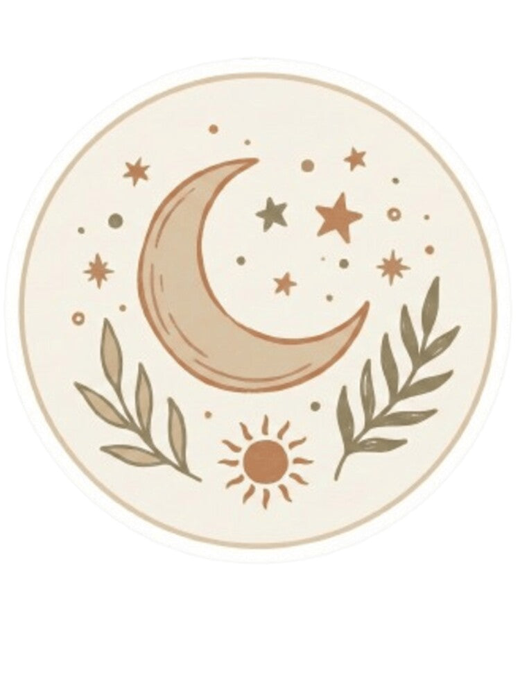 Boho Moon and Stars | Minimal Celestial Aesthetic Sticker & T-Shirt Design by Chuahan_Arts