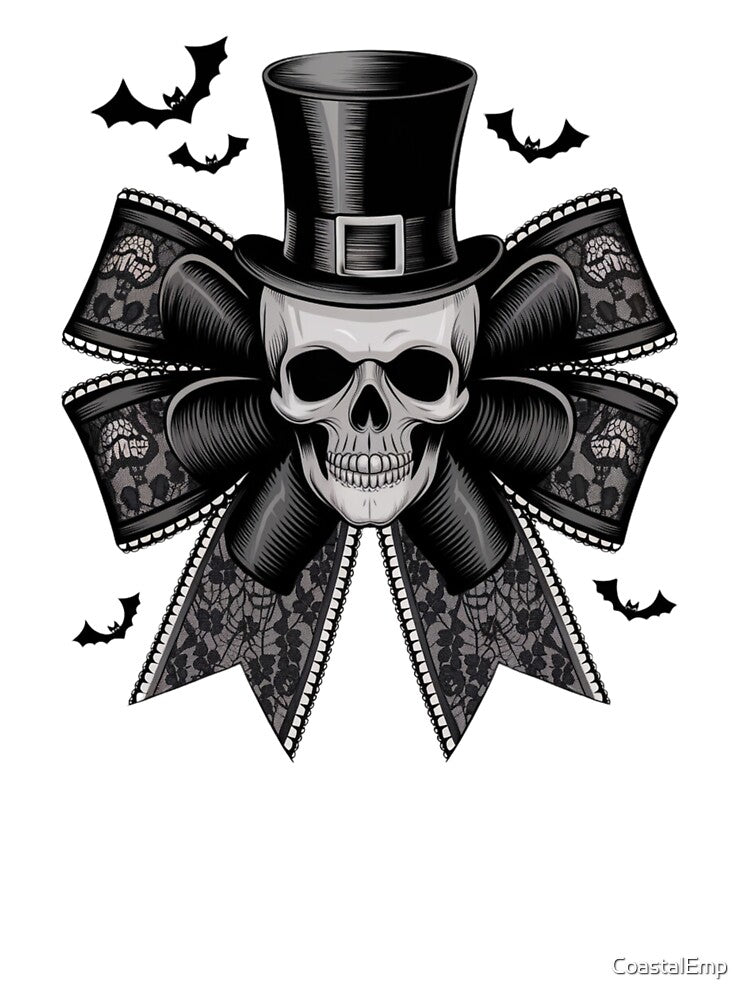 Skeleton Bow with Skull Head and Bats – Cute Goth Halloween Spooky Aesthetic Design by CoastalEmp