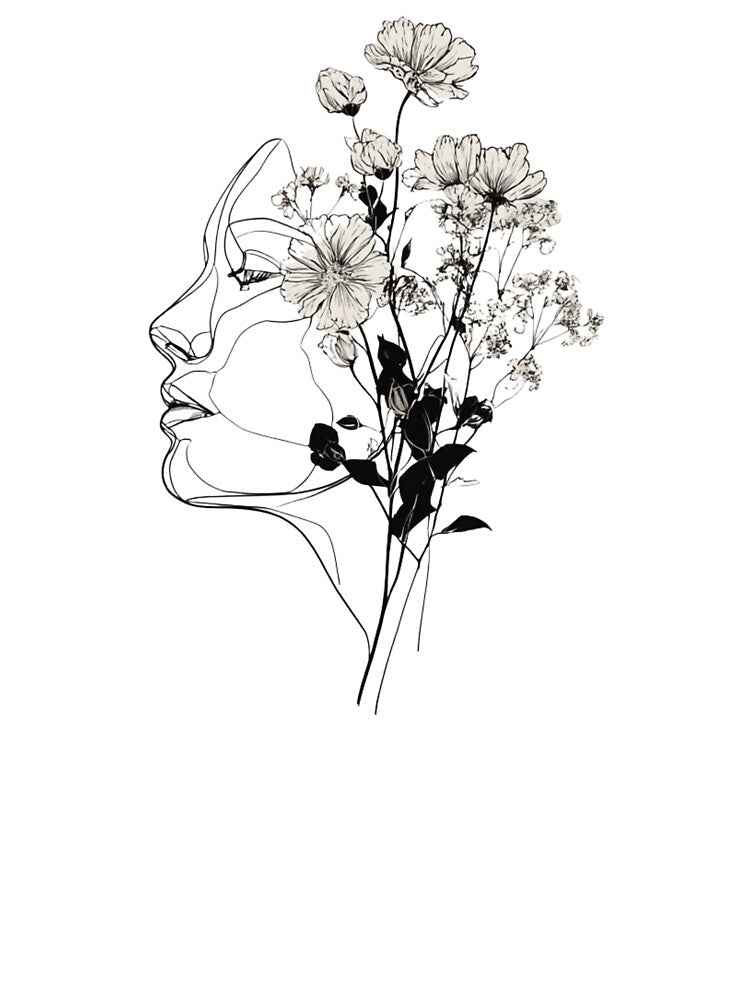 One Line Face Wildflowers | Minimalist Mental Health Art by TypoArtPrints