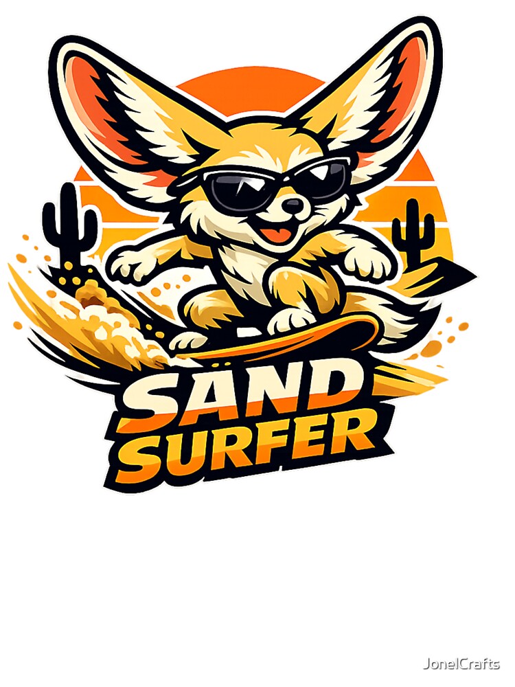 Sand Surfer Fennec Fox – Cute Desert Surfing Fox With Sunglasses by JonelCrafts