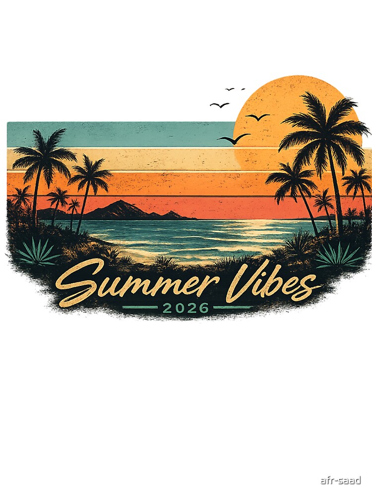 Summer Vibes 2026 Retro Tropical Sunset Beach Design by afr-saad