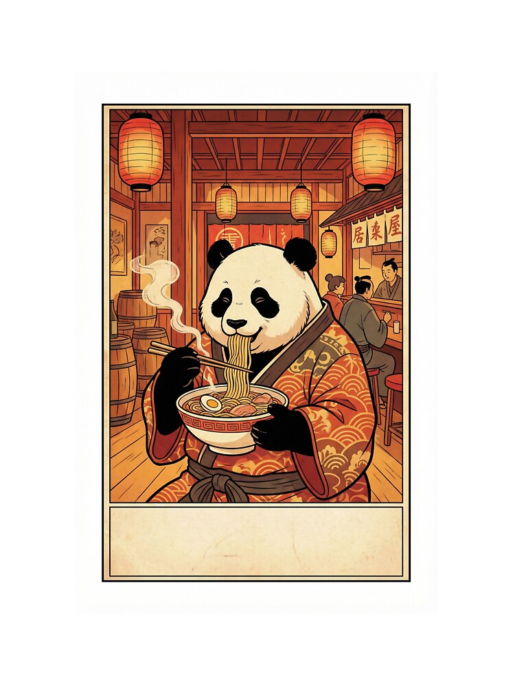 Cozy Ramen Panda - Traditional Japanese Ukiyo-e Art by DolphinWave