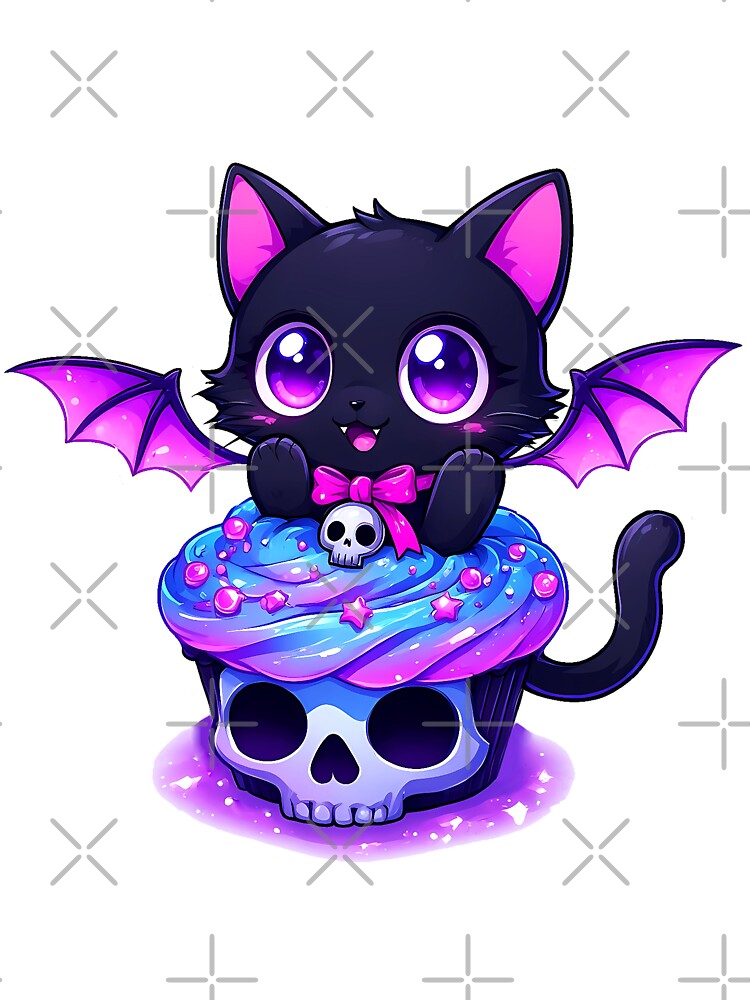 Pastel Goth Bat Cat | Spooky Cute Cupcake Skull by Shikomi