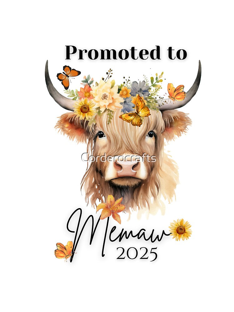 Highland Cow with Floral Crown and Butterflies – Cute Boho Farmhouse Art by Corderocrafts