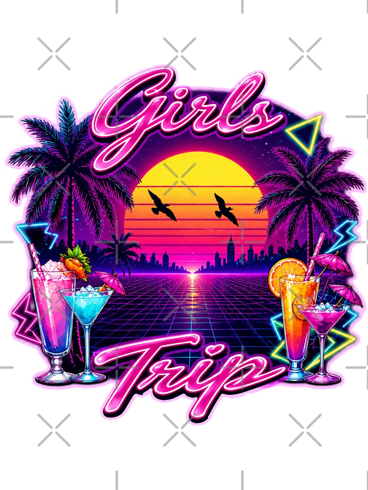Girls Trip Retro 80s Synthwave Neon Sunset Sticker | Vaporwave Vacation | Bachelorette Party | Best Friends Travel Gift by A-T-H