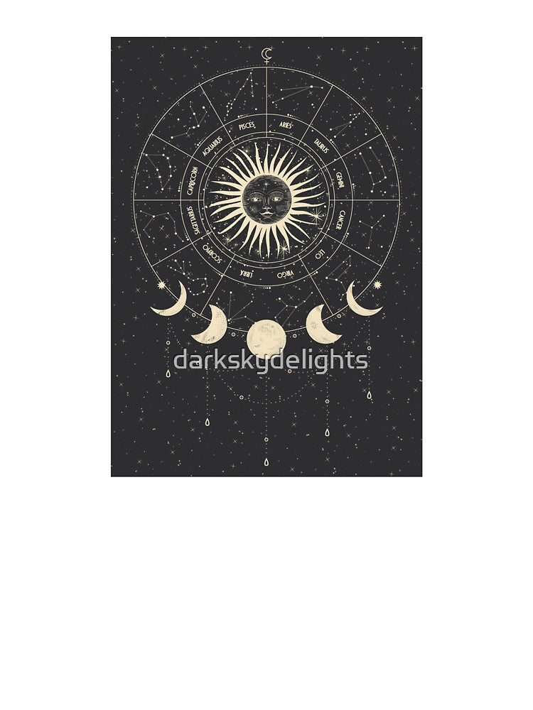 Celestial Zodiac Sun Stars and Moon Phase by darkskydelights