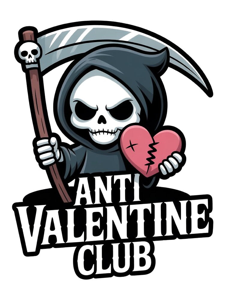 Anti Valentine Club cute grim reaper sticker design by ViviByPaula