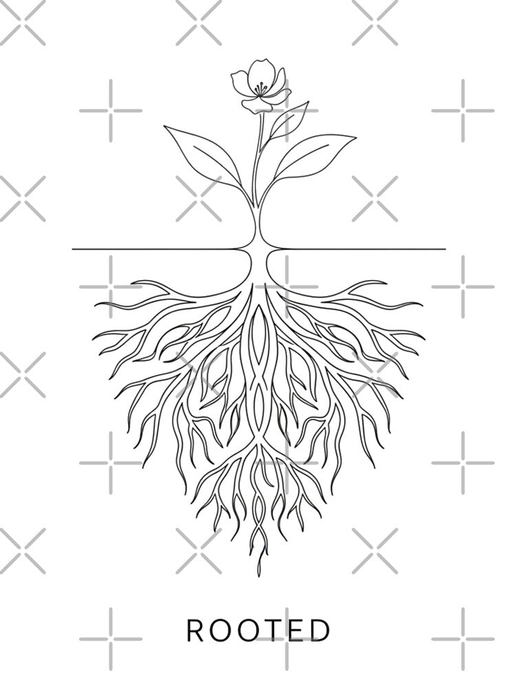 Rooted Growth Botanical Design – Minimalist Flower and Roots Spiritual Illustration by us-products