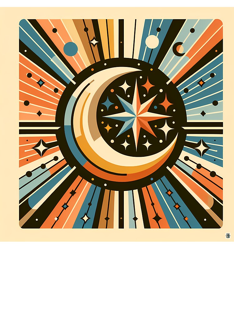 Geometric Crescent Moon and Starburst by InkSmithery