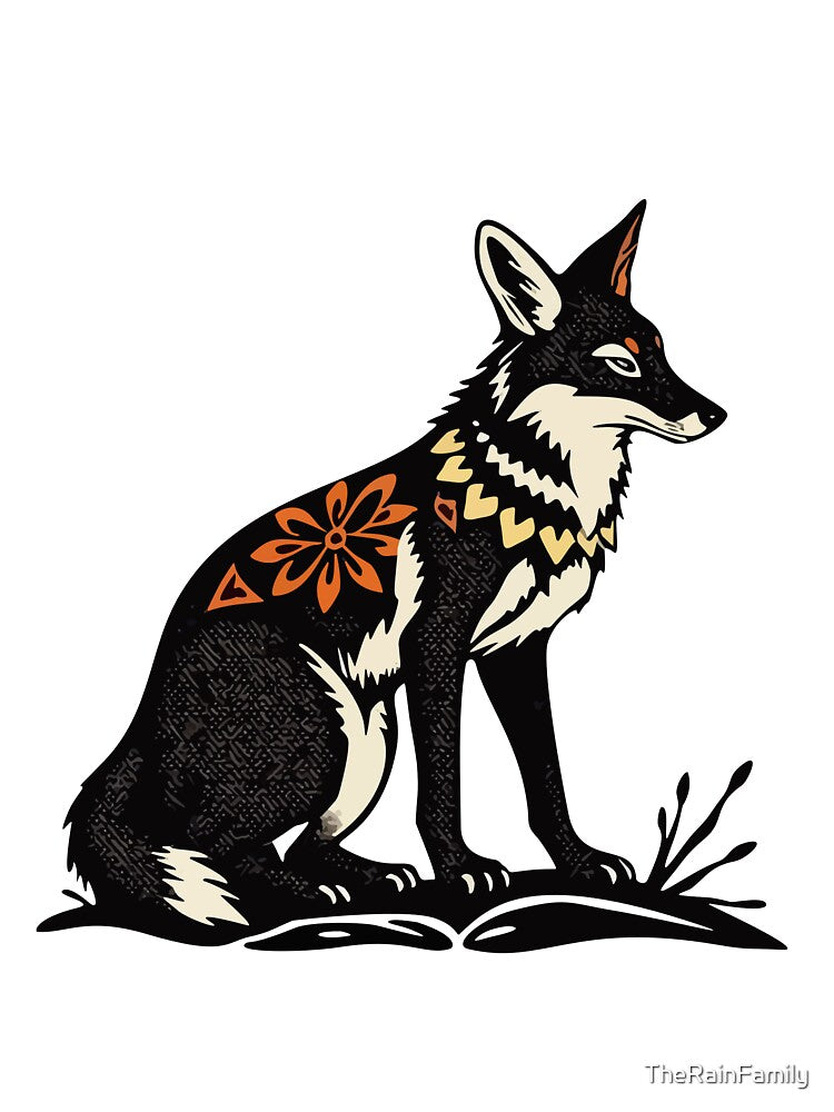 Graphic Bohemian Coyote Block Print Style by TheRainFamily