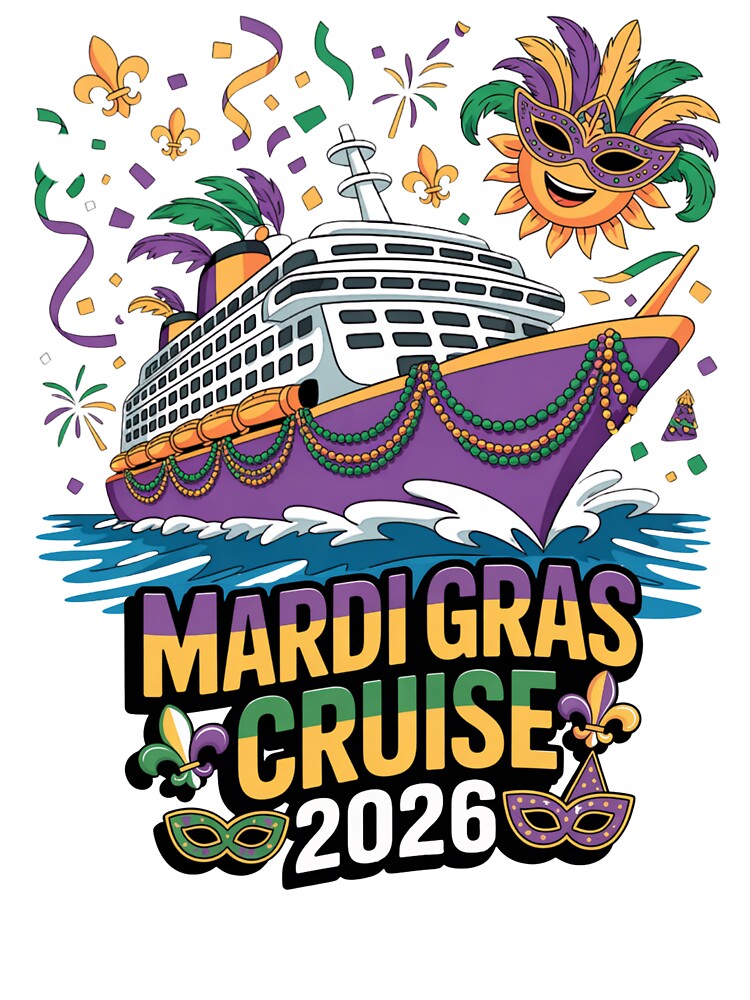 Mardi Gras Cruise 2026 Shirt – New Orleans Carnival Cruise Party Tee, Beads Masks Ship Graphic by What a cute-Tee