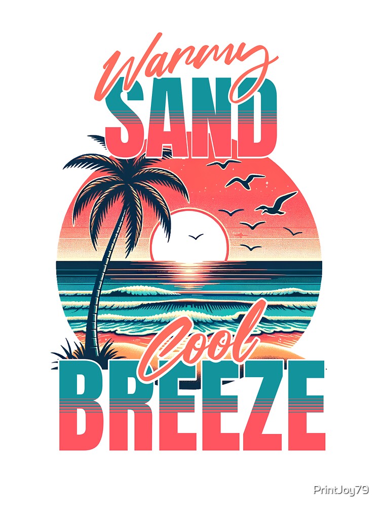 Warm Sand Cool Breeze Retro Beach Sunset Design by PrintandJoy