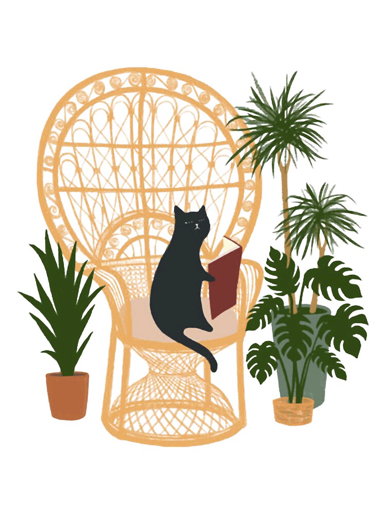 Boho Cat Reading Book Indoor Plant Lifestyle Design by MaremmaStudio