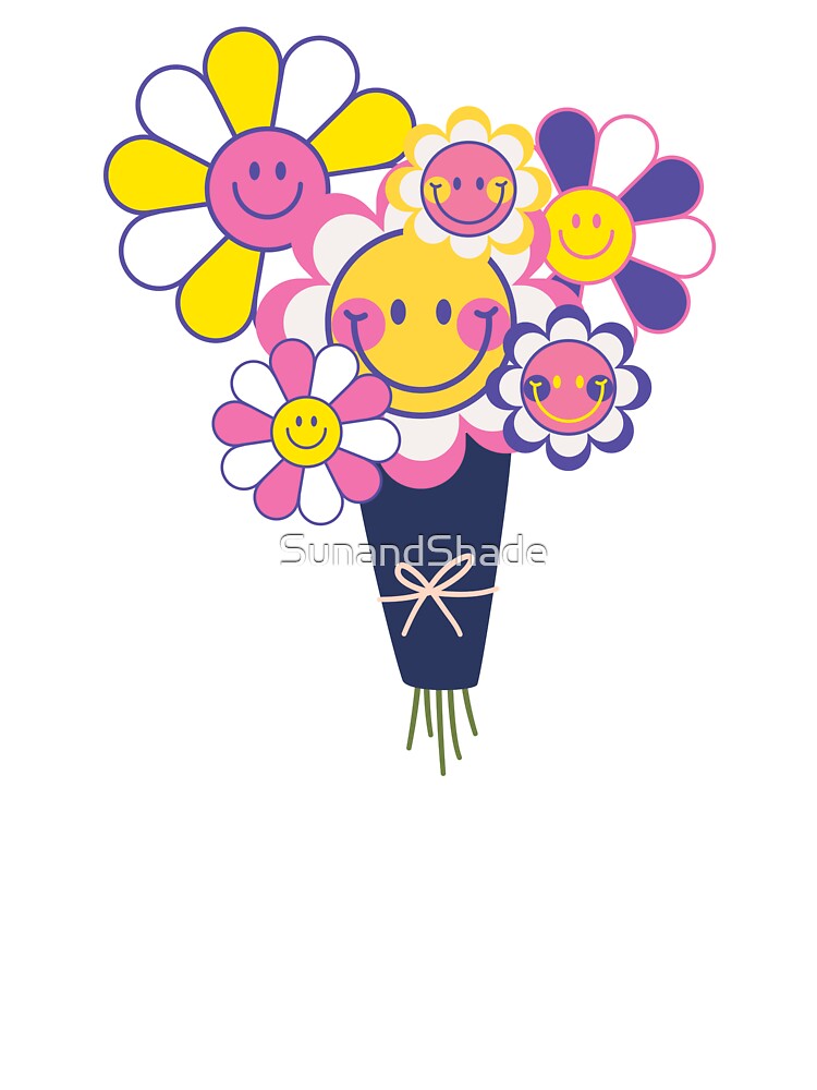 Smiley Face Flower Bouquet | Retro Groovy Daisy Aesthetic | Cute Happy Face Floral Design by SunandShade