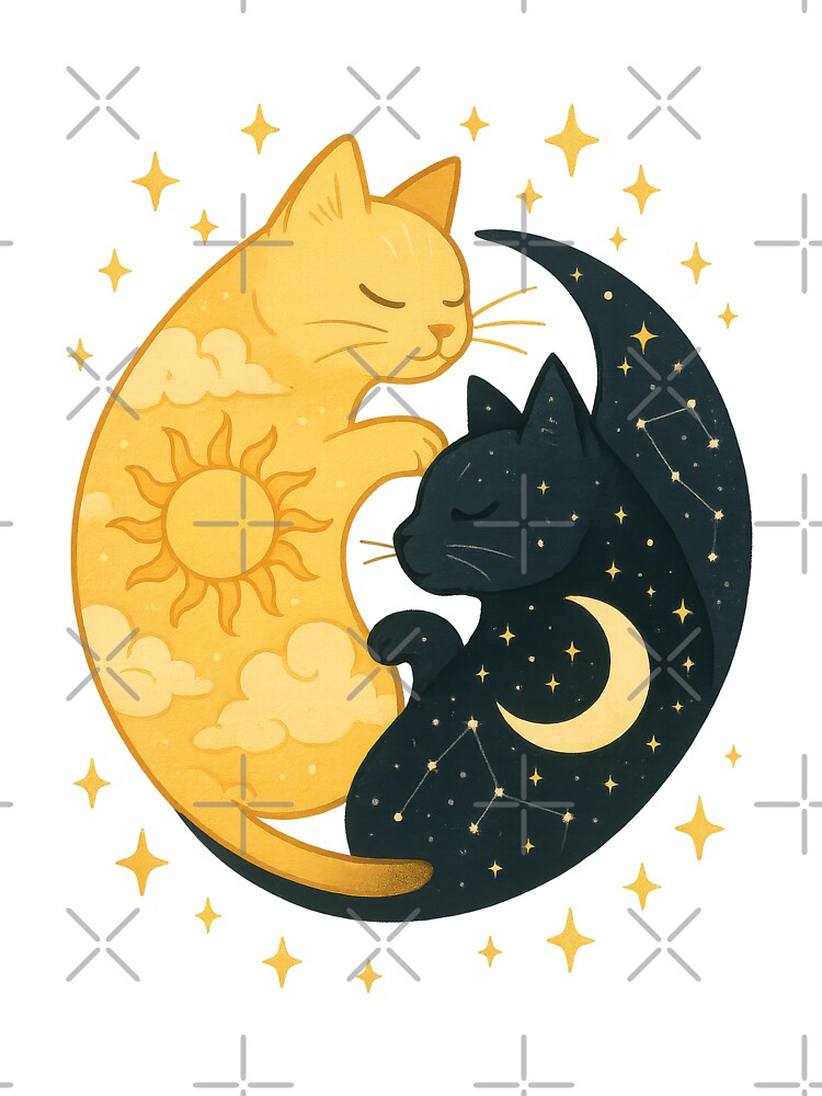 Sun and Moon Yin Yang Cats Sticker – Celestial Balance Feline Design by inkoutninja
