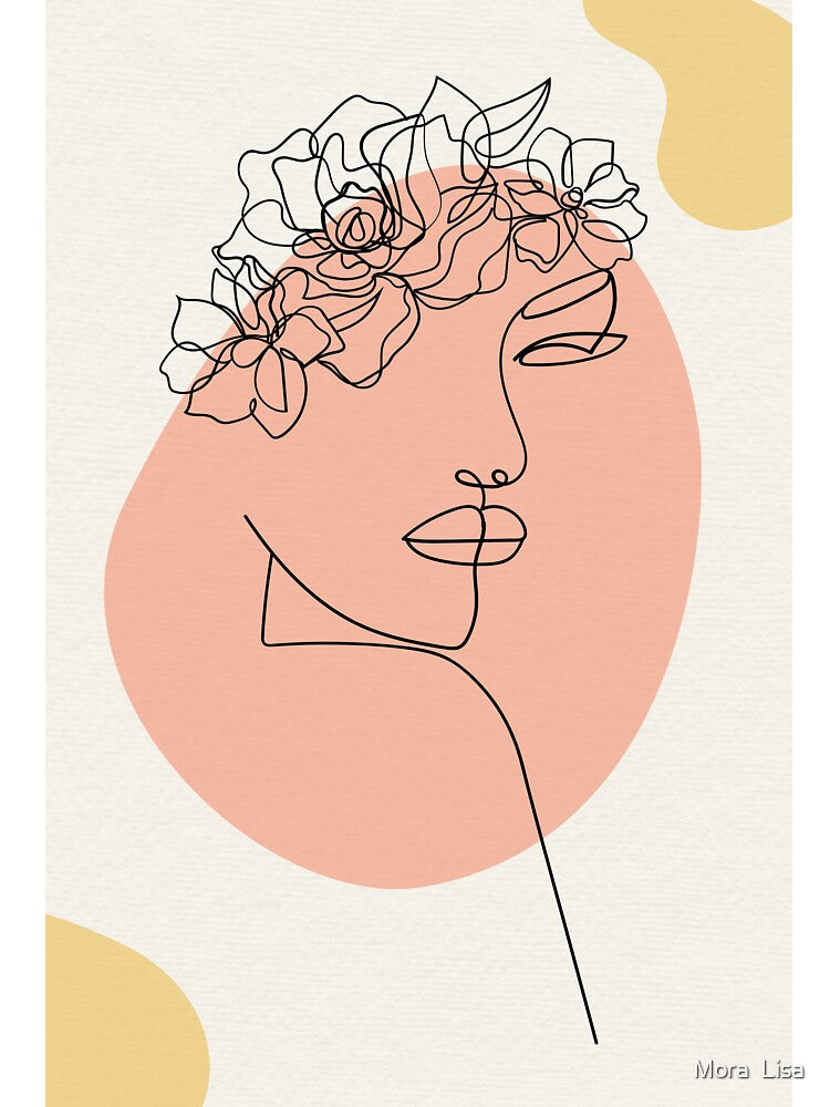 Terracotta Boho Line Art Woman Face - Minimalist Face with Flowers Poster by Mora  Lisa