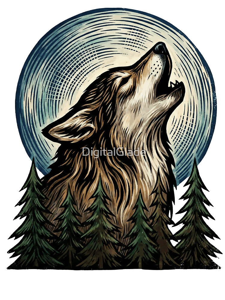 Howling Wolf - Vintage Woodcut Art by DigitalGlade