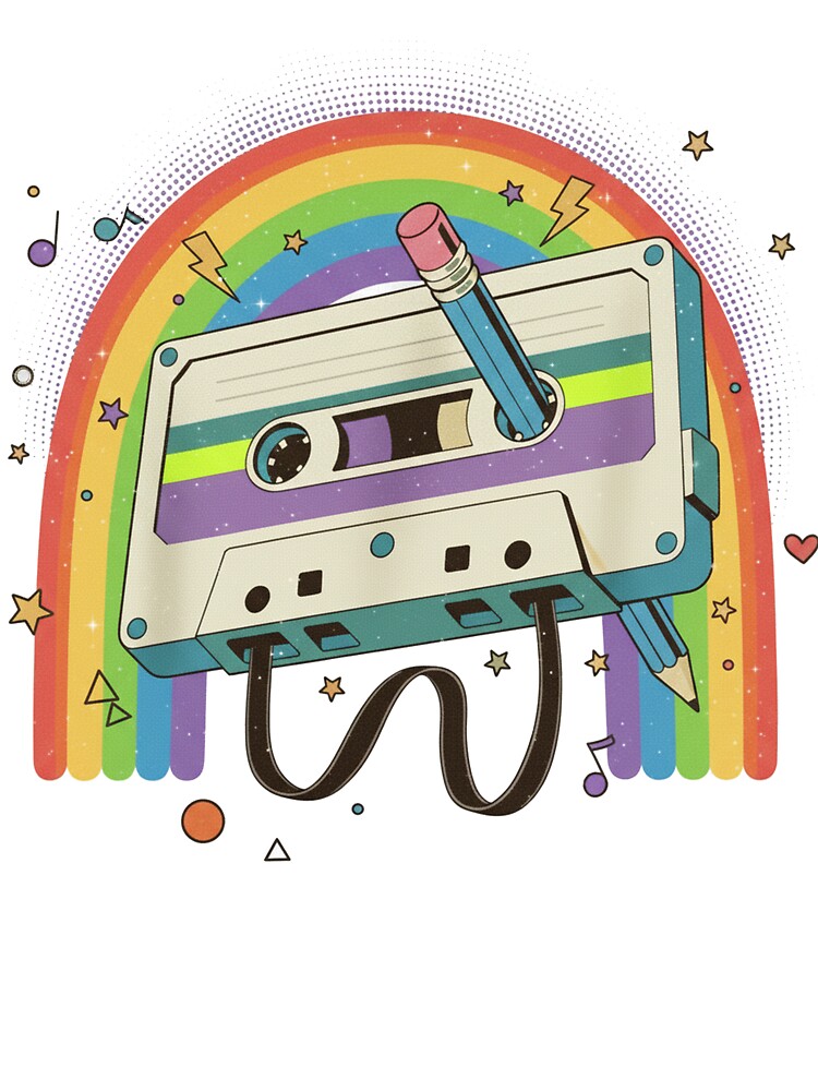 Cool Retro Cassette Tape with Pencil 80s 90s Music Lovers Vintage Rainbow by ArtTee-Folie0