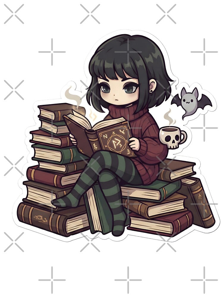 Cute Goth Girl Reading Spooky Books Dark Academia Coffee Lover Aesthetic by StickyGuys