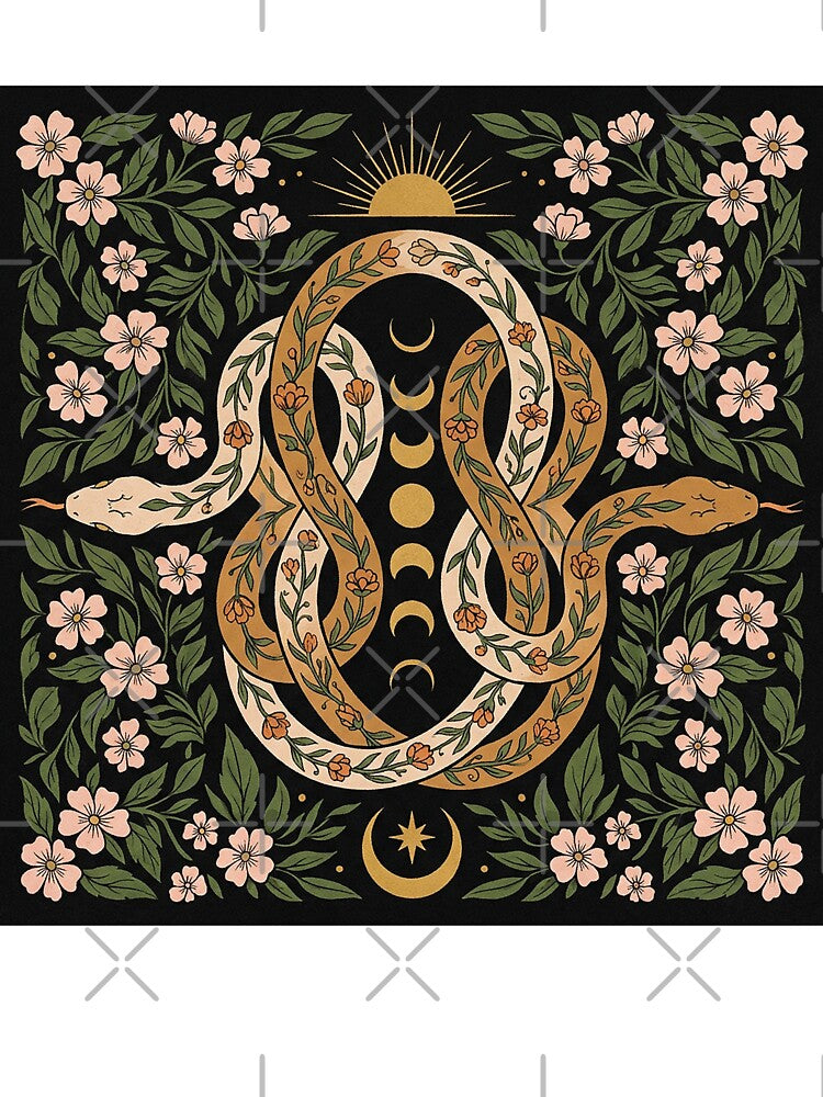 Mystical Intertwined Snakes with Sun and Moon Phases by zzz888