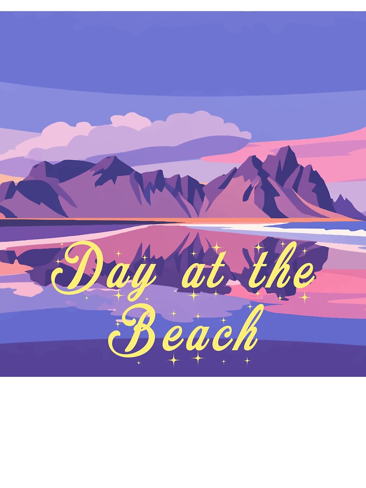 Day at the Beach Mountain Reflection Serene Purple Sunset Art by PixelWaveBD